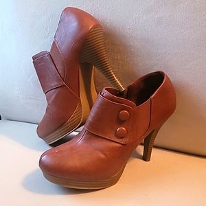 Brown Faux Leather High Heeled Booties, Size 9